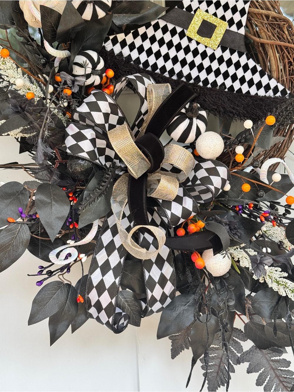 Black & White Harlequin Witch Wreath - Picture 4 of 6